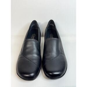 Clarks Bendables May Poppy Black Leather Slip On Loafers Women Size 8.5W